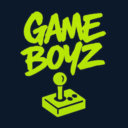 Game Boyz Interactive logo in pixel-style chartreuse lettering on a dark background, representing a retro-inspired game development studio for influencers and digital creators.